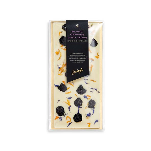 Bruchschokolade Blanc Cerise aux fleurs 130g
