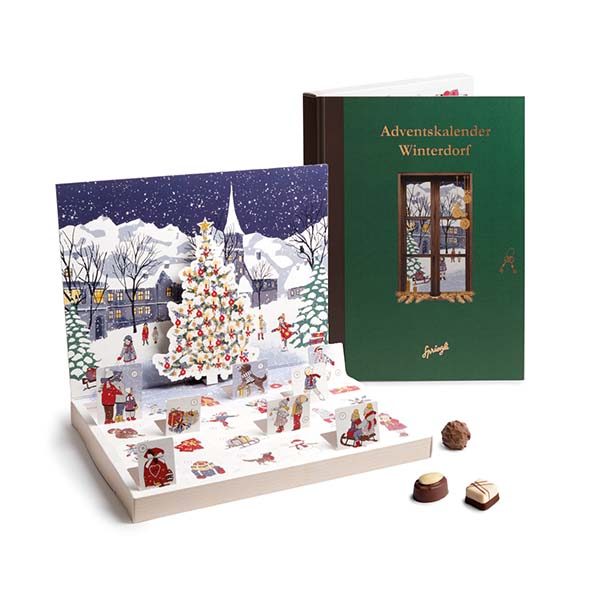 Advent Calendar Winter Village, green, 24 pcs